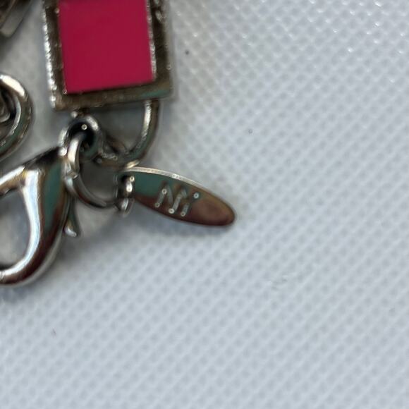 NY Pink Enamel Square Silver Chain Link Womens Belt Sz S 31" Adj Bright Shiny - Picture 8 of 10